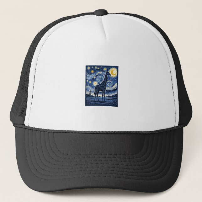 Gorra De Camionero Jirafa Noche Estrellada Vintage (Anverso)