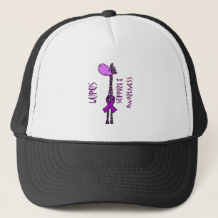 Gorra De Camionero Jirafa púrpura para la ayuda del lupus