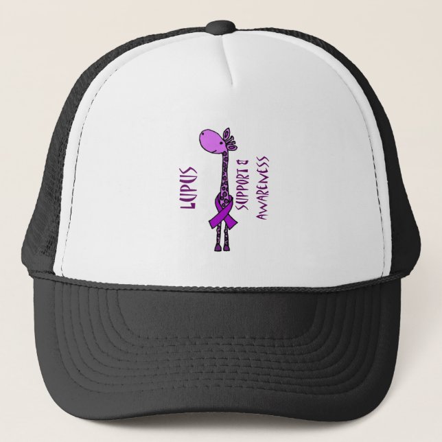 Gorra De Camionero Jirafa púrpura para la ayuda del lupus (Anverso)