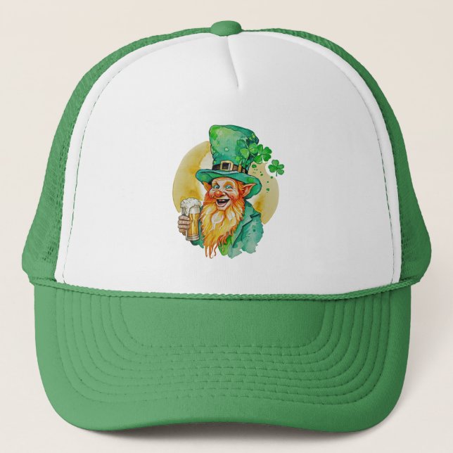 Gorra De Camionero Jolly Leprechaun Drinking Beer Shamrock Brew Pub  (Anverso)