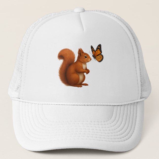 Gorra De Camionero Joyful Chase – Happy Squirrel & Butterfly (Anverso)