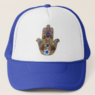 Gorra De Camionero Judaica Hamsa Hearts Flowers Opal Art Print