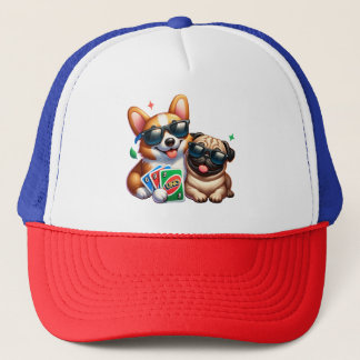 Gorra De Camionero Juego de cartas Corgi y Pug Uno