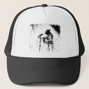 Gorra De Camionero Jugador de guitarra y banda de música azul en el e