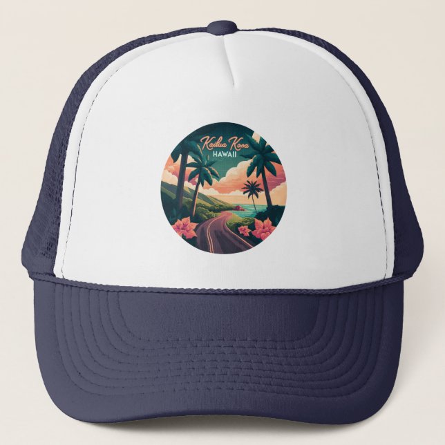 Gorra De Camionero Kailua Kona Hawaii Gran Isla Sunset Retro (Anverso)