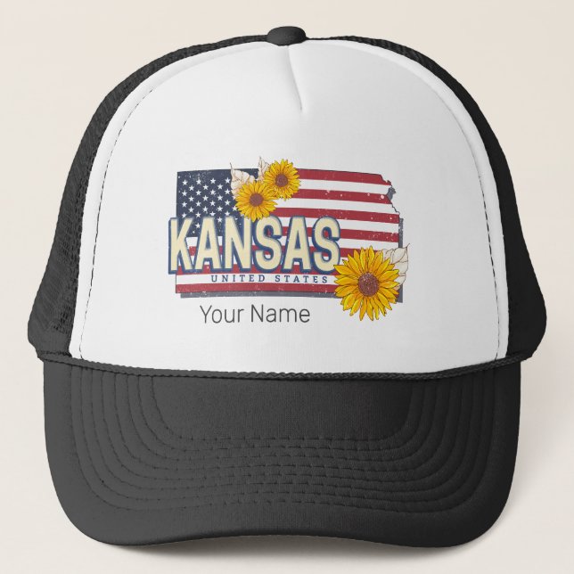 Gorra De Camionero Kansas Estados Unidos Retro State Map Vintage USA (Anverso)