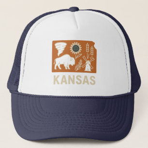 Gorra De Camionero Kansas Icons   Bison, Tornado, Sunflower & Prairie