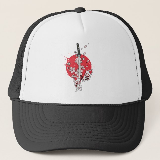 Gorra De Camionero Katana cherry blossom fox mask (Anverso)