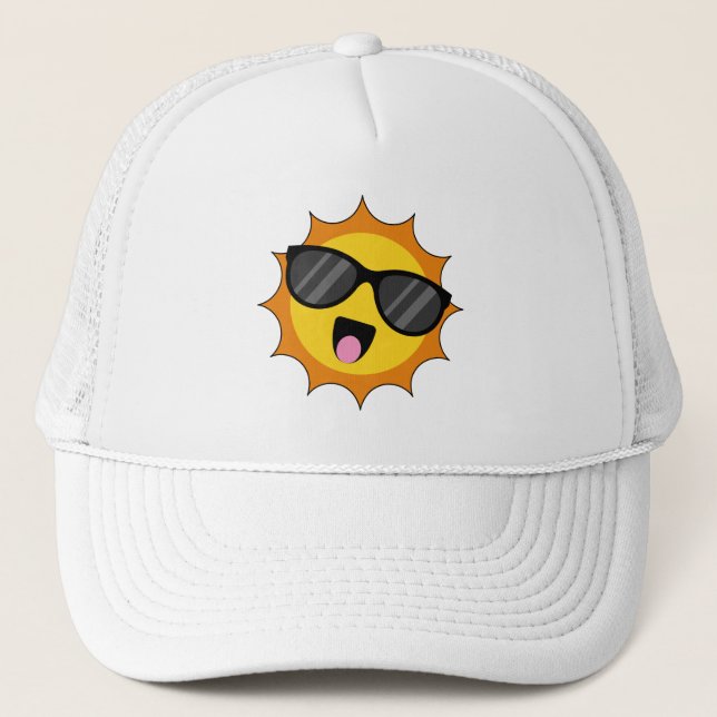 Gorra De Camionero Kawaii Happy Sun con gafas de sol (Anverso)