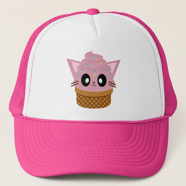 Gorra De Camionero kawaii kitty cone helado cat meow (Anverso)