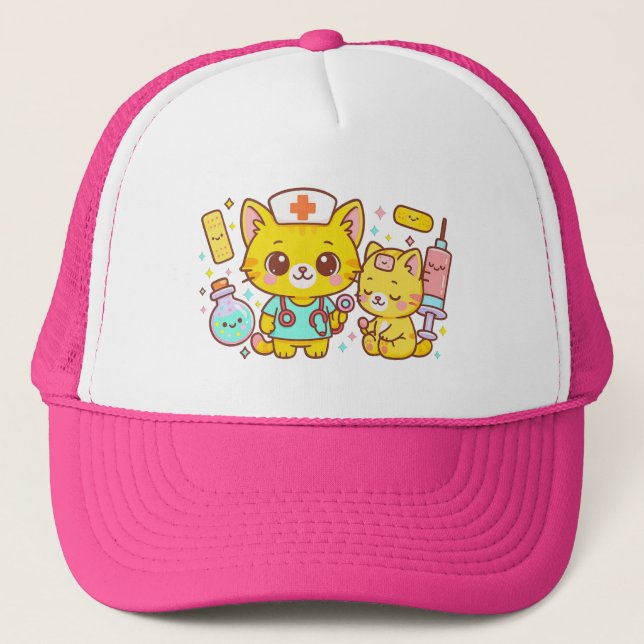 Gorra De Camionero Kawaii Nurse Cat Duo (Anverso)