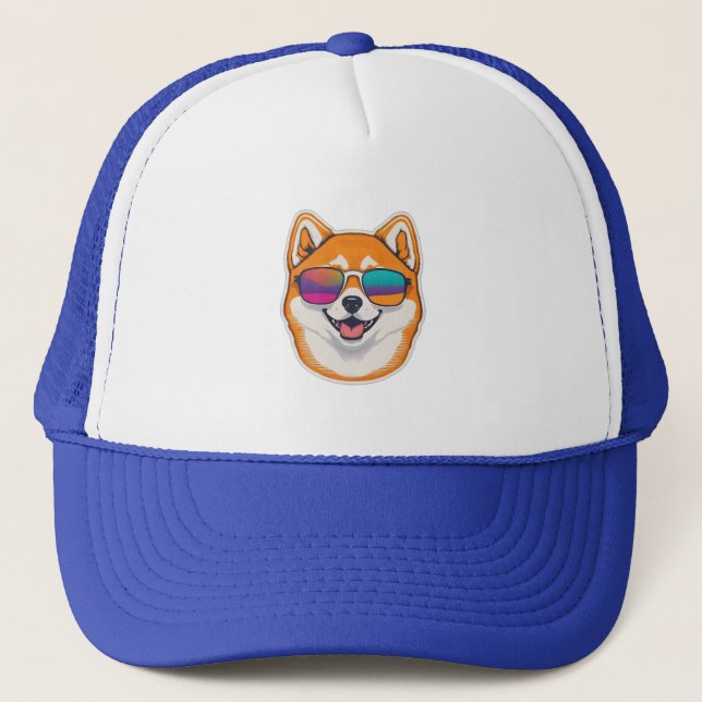 Gorra De Camionero Kawaii Shiba Inu Con Gafas De Sol (Anverso)