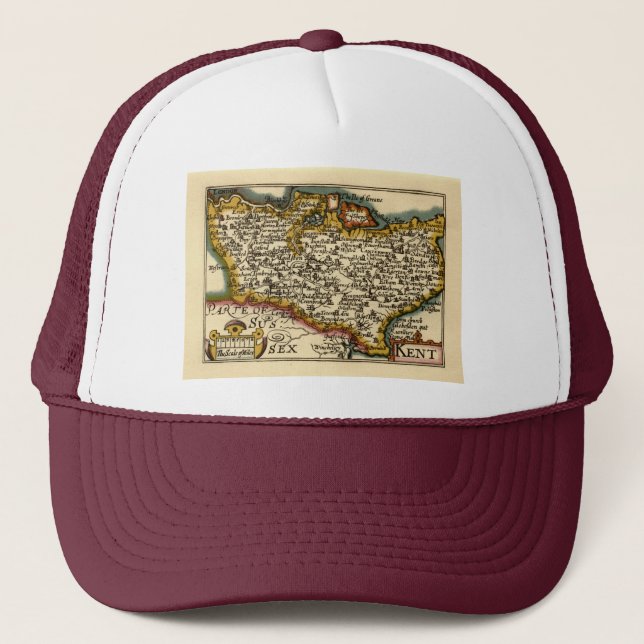 Gorra De Camionero Kent County England Anticuario Mapa de Velocidad d (Anverso)