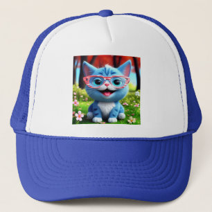 Gorra De Camionero Kitten azul lindo sonriente-55665