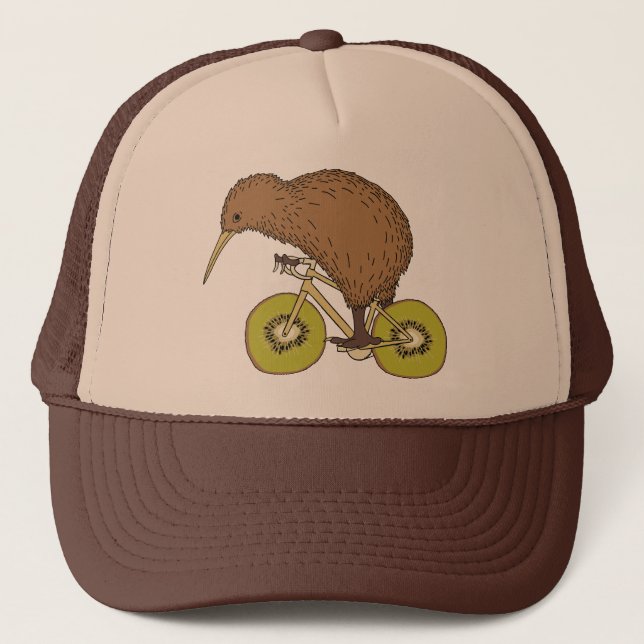 Gorra De Camionero Kiwi Montando En Bicicleta Con Ruedas Kiwi (Anverso)