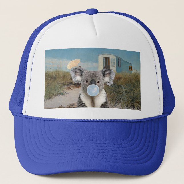 Gorra De Camionero Koala Soplando Goma en la playa (Anverso)