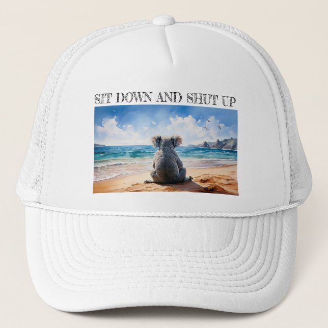 Gorra De Camionero Koala viendo al océano sentarse y callarse (Anverso)