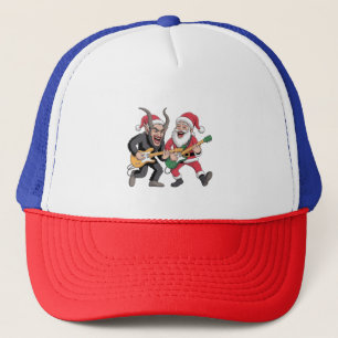 Gorra De Camionero Krampus y Santa tocando guitarra eléctrica Navidad
