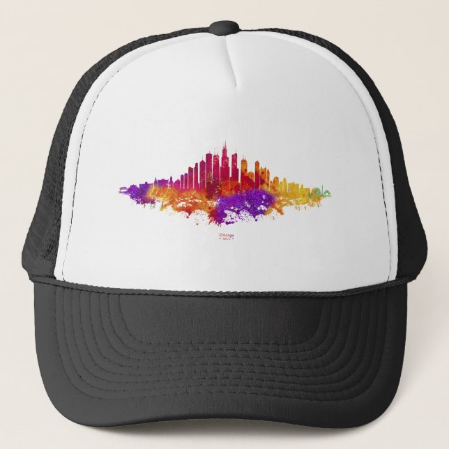 Gorra De Camionero La acuarela del Skyline de Chicago en blanco (Anverso)