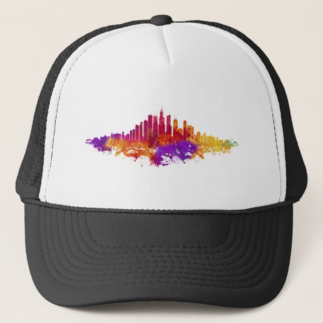 Gorra De Camionero La acuarela del Skyline de Chicago en blanco (Anverso)