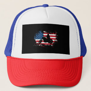 Gorra De Camionero La bandera estadounidense en motocicleta divertida