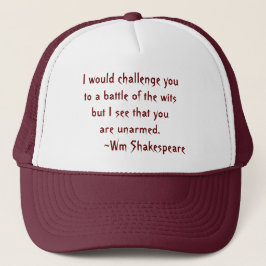 Gorra De Camionero La batalla de los Wits Shakespeare cita rojo y bla