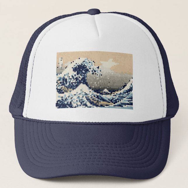 Gorra De Camionero La gran ola de Kanagawa 8 bit Pixel Art (Anverso)