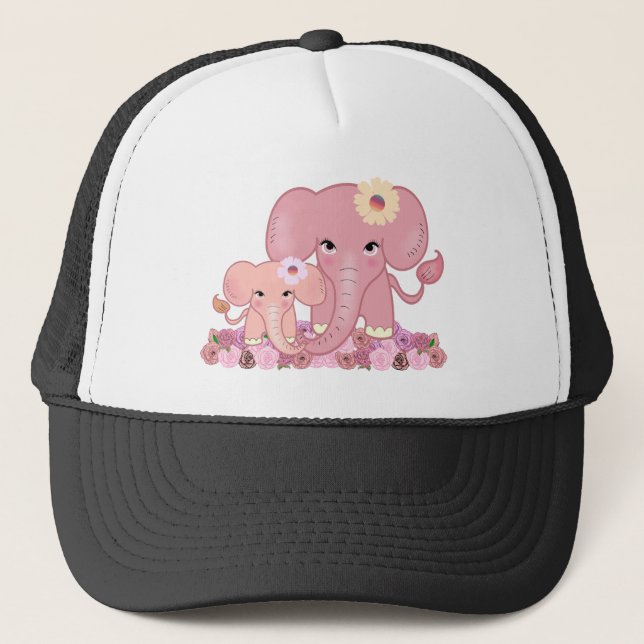 Gorra De Camionero La hija madre de la familia de los elefantes rosad (Anverso)