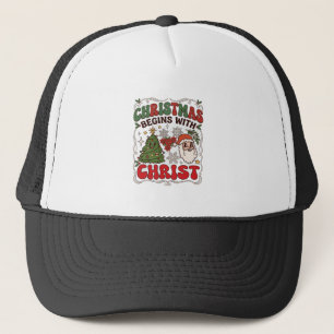 Gorra De Camionero La Navidad Comienza Cristo Papá Noel Árbol Copo de