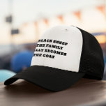 Gorra De Camionero La oveja negra se convierte en la cabra<br><div class="desc">Destacar de la multitud con este ingenioso y audaz sombrero de camionero. Con la frase "La oveja negra de la familia usualmente se convierte en la cabra", este gorra es perfecto para aquellos que adoptan su único camino y se enorgullecen de separarse de lo común. El diseño clásico en blanco...</div>