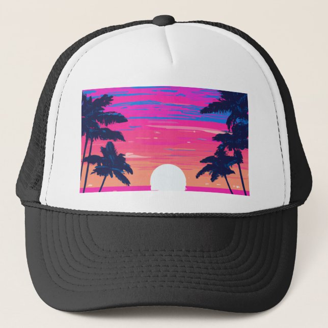 Gorra De Camionero La puesta de sol rosa en la playa (Anverso)