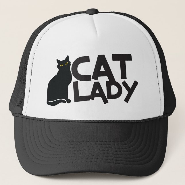 Gorra De Camionero la señora del gato con amarillo furtivo del gato (Anverso)