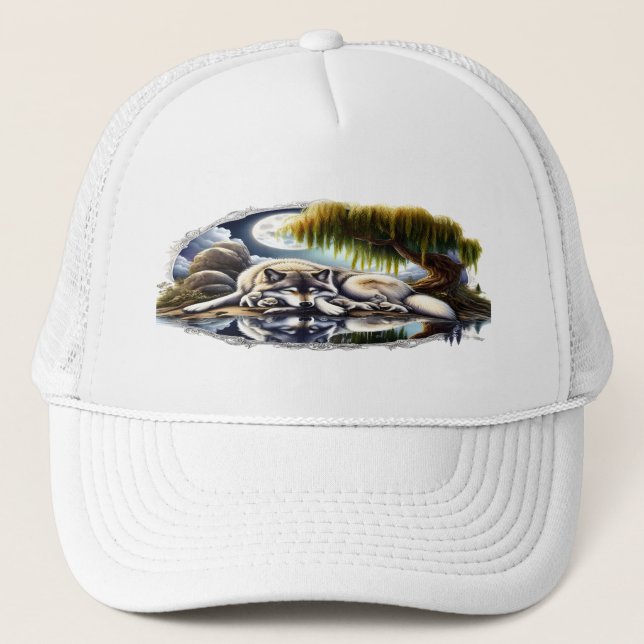 Gorra De Camionero La Serenidad De La Luna Un Lobo Sumiso (Anverso)