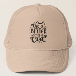 Gorra De Camionero La vida es mejor con una cita de gato - dibujada a