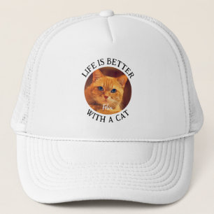 Gorra De Camionero La vida es mejor con una foto de gato y patrón de