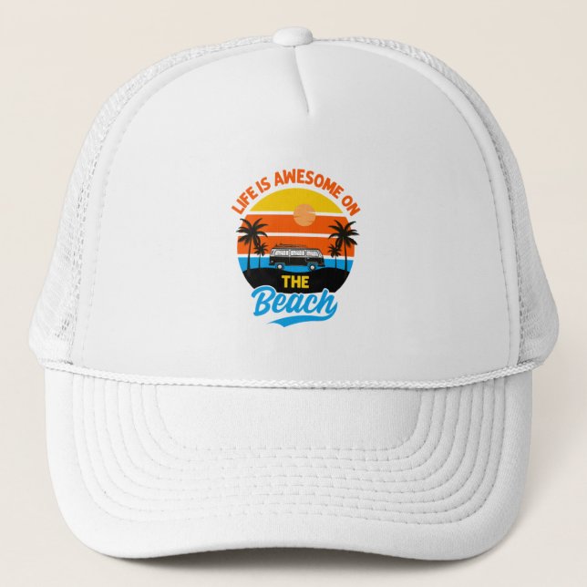 Gorra De Camionero La Vida Es Muy Divertida En Las Palmeras De Playa. (Anverso)