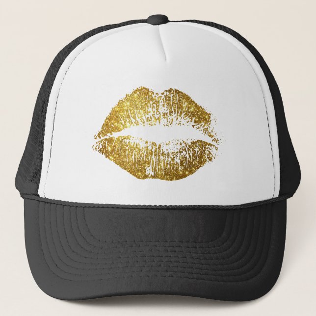 Gorra De Camionero Labios del purpurina del oro (Anverso)