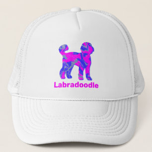 Gorra De Camionero Labradoodle Perro Silhouette Hot Pink & Blue