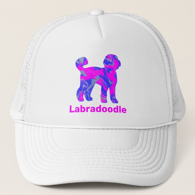 Gorra De Camionero Labradoodle Perro Silhouette Hot Pink & Blue (Anverso)