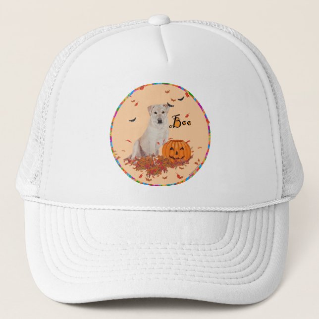 Gorra De Camionero Labrador Retriever Amarillo de Halloween (Anverso)