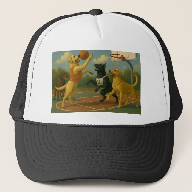 Gorra De Camionero Labrador Retriever jugando baloncesto (Anverso)