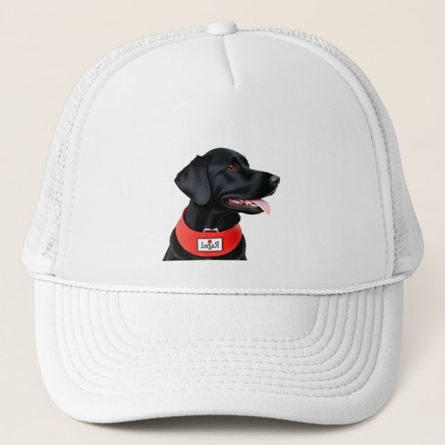 Gorra De Camionero Labrador Retriever Negro con Collar Rojo (Anverso)