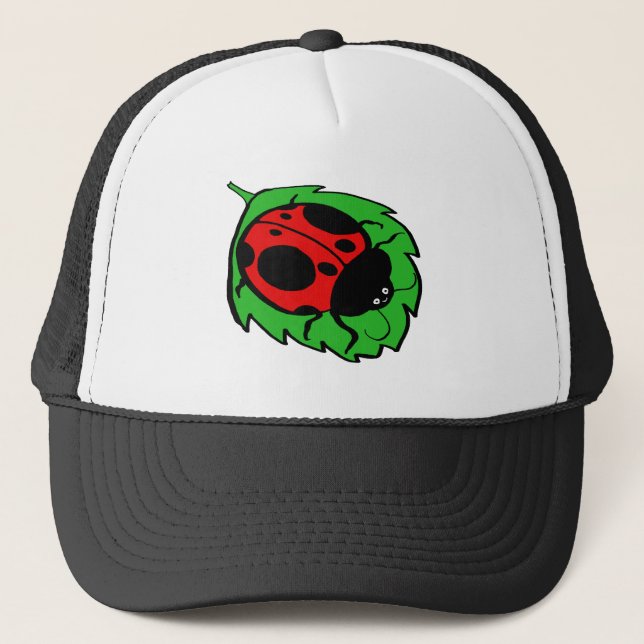 Gorra De Camionero Ladybug sonriente en una hoja verde (Anverso)