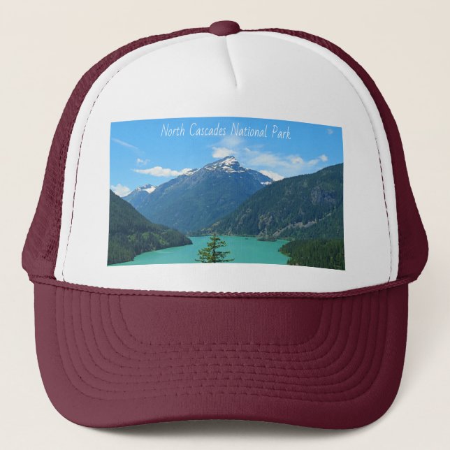 Gorra De Camionero Lago Turquesa de Montaña Nevada en Washington (Anverso)