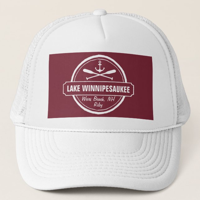 Gorra De Camionero Lago Winnipesaukee Ciudad personalizado NH, nombre (Anverso)