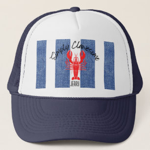 Gorra De Camionero Langosta roja en franjas de denim azules y blancas