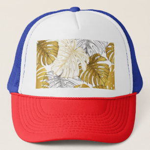 Gorra De Camionero Las hojas de Monstera: Blanco dorado