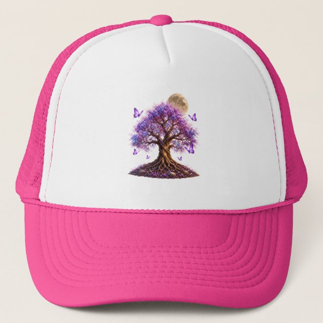 Gorra De Camionero Lavender Blossom Moon Tree Trucker Hat (Anverso)