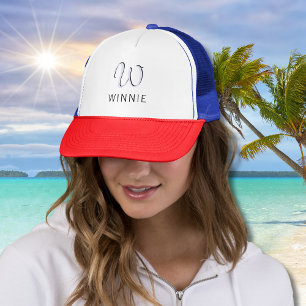 Gorra De Camionero Lavender Elegant Nombre Negro Inicial   Moderno