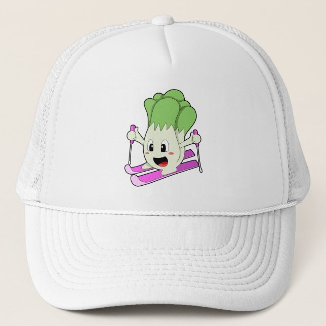 Gorra De Camionero Lechuga como esquiador con esquí (Anverso)